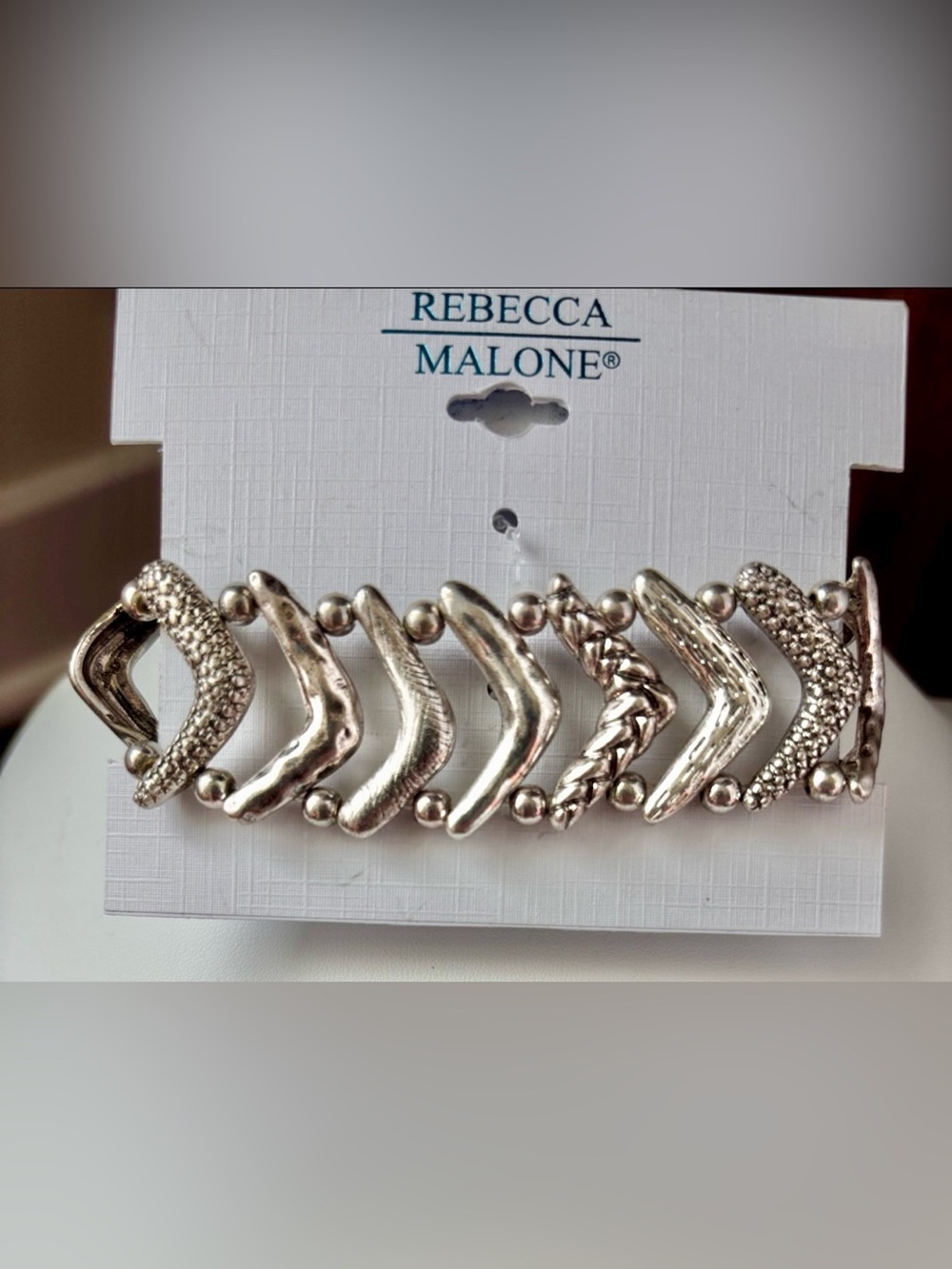 Rebecca Malone chevron design,V-shape,textured-hammered,bead, modern stretch